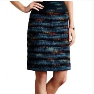 Anthropologie Maeve Blue Multicolor Furry Pencil Skirt Sz 2 EUC
